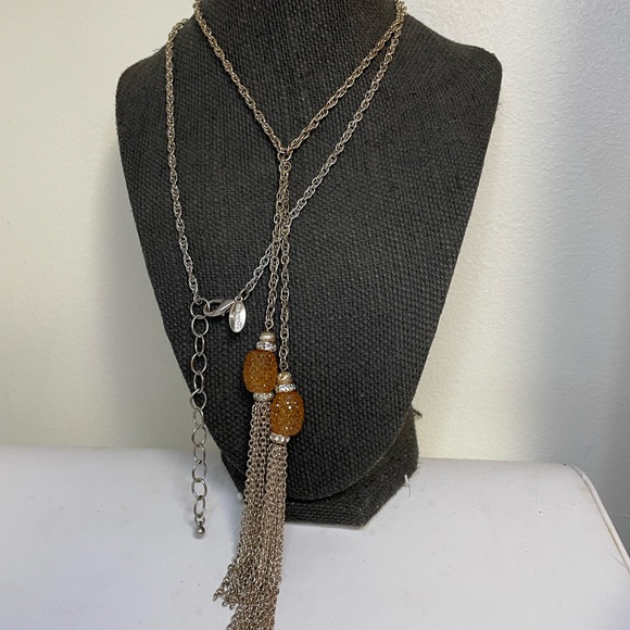 Ann Taylor Jewelry - Ann Taylor Gold Tassel Necklace with Beaded Accents